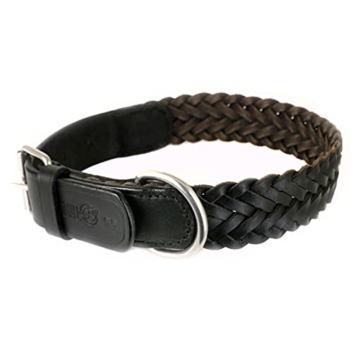 Monkimau Hundehalsband - Halsband für Hunde schwarz echt Leder geflochten verstellbar (30mm x 50xm)
