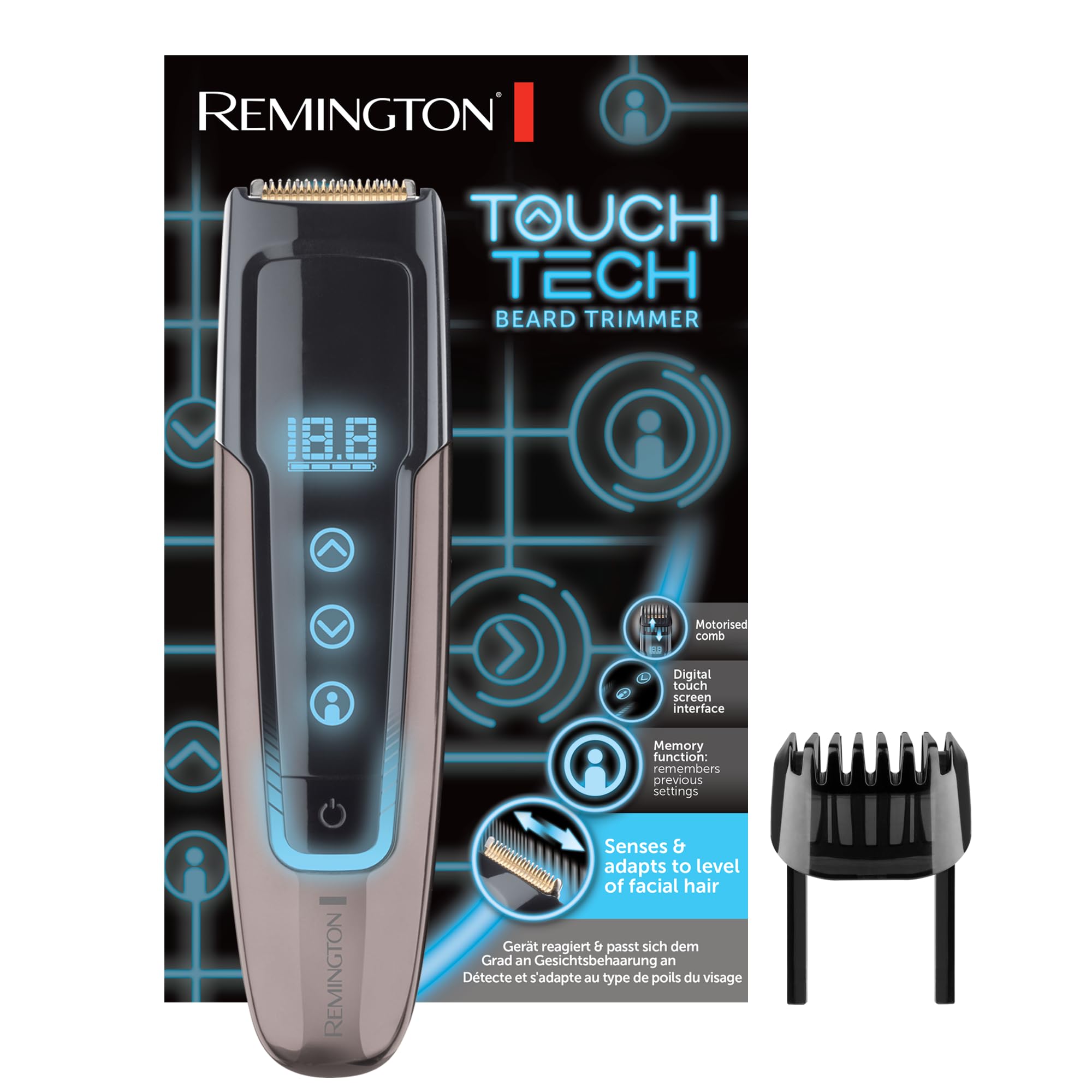 Remington Barttrimmer Herren MB4700 (digitale TouchScreen-Oberfläche, 0,4-18mm Längeneinstellung, Netz-/Lithium Ionen Akkubetrieb, Micro-USB-Ladefunktion inkl.Kabel) Bartschneider Touch Tech