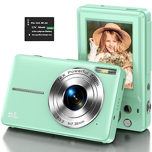 Digitalkamera, 1080P Kompaktkamera FHD Fotokamera 44MP Vlogging-Kamera Tragbare Mini kinderkamera mit LCD-Bildschirm 16X Digitalzoom und 1 Batterien für Studenten Teenager Mädchen Jungen-Grün