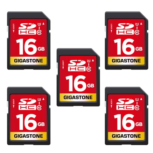 Gigastone 16 GB SDHC Speicherkarte 5er-Pack, UHS-I U1 Klasse 10, bis zu 80 MB/Sek. für Digitalkameras Canon Sony Nikon Olympus PC