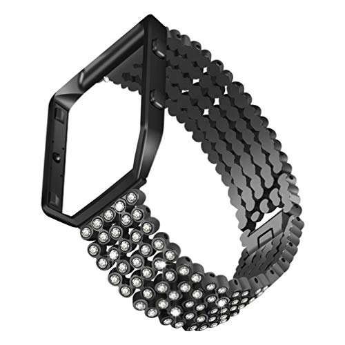 Hemobllo Strass-Uhrenarmband mit Rahmen-Schutzhülle Smartwatch-Band Ersatz-Kristall-Armband Kompatibel für Fitbit (Schwarz)