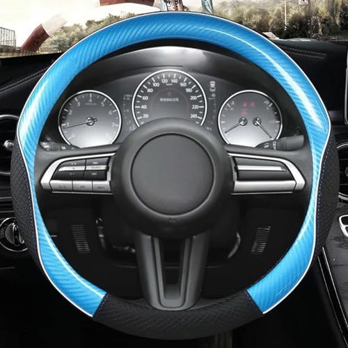 Carbon Faser + Leder Trim Abdeckung Auto Lenkrad Abdeckung Für Mazda 3 Für Axela 2019 2020 2021 Auto Zubehör (Color : Blu)