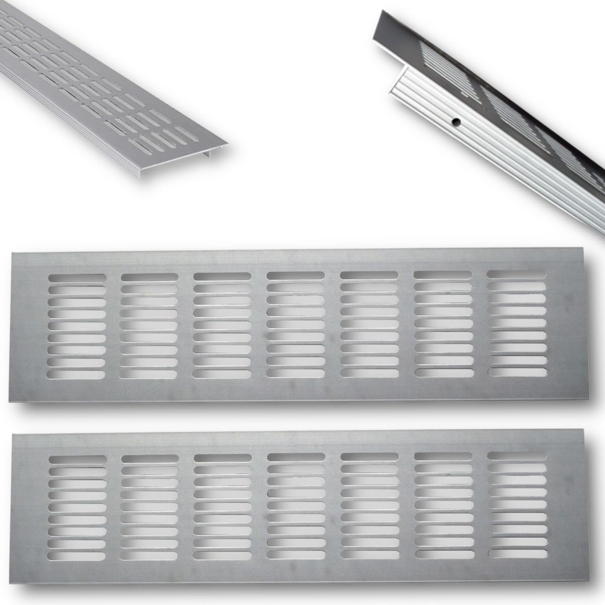 Euro Tische 2x Aluminium Lüftungsgitter für Eine Ideale Belüftung, Belüftungsgitter für Küche, Bad, Toilette, Garage und Wohnzimmer, Abluftgitter 100 x 8 x 1.2cm