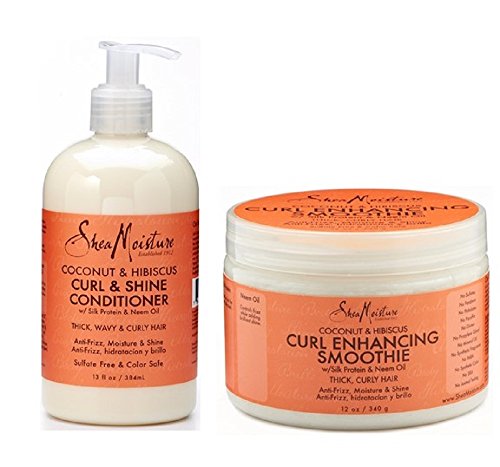 Shea Moisture Coconut and Hibiscus Combination Pack - 13 oz. Curl & Shine Conditioner & 12 oz. Curl Enhancing Smoothie by Shea Moisture