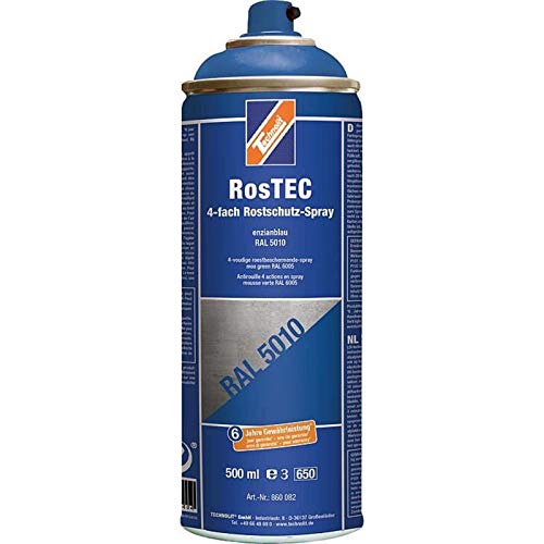 TECHNOLIT RosTEC 4-Fach Rostschutz RAL Spray 500 ml, Farbspray, Rostschutzspray, Korrosionsschutz, Grundierung, Farbe:enzianblau