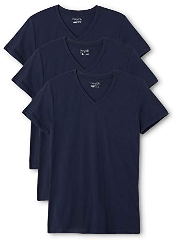 berydale Damen T-Shirt für Sport & Freizeit mit V-Ausschnitt, Dunkelblau (3er Pack), XL