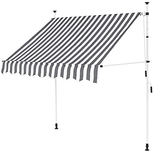 Jawoll Klemm-Markise 2,0 x 1,2 m grau-weiß (Profilfarbe: Weiß) Sonnenschutz Klemmmarkise Sichtschutz