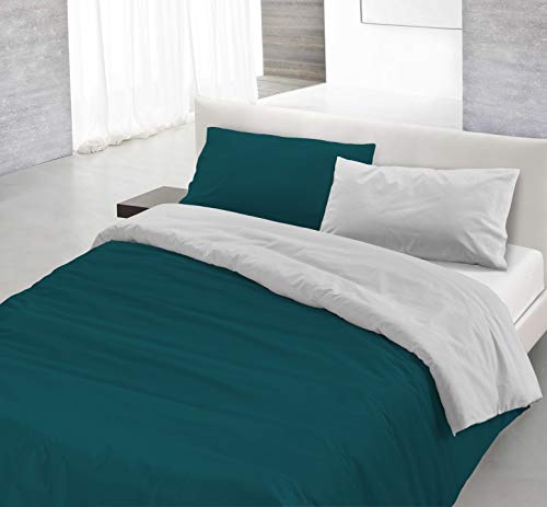Italian Bed Linen Natural Color Doubleface Bettbezug, 100% Baumwolle, Öl grün/hell Grau, Doppelte