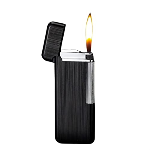 FUNNYBSG Ultradünnes aufblasbares Feuerzeug, Metallgasfeuerzeug, einzigartige seitliche Zündung for Männer, Frauenfeuerzeuge, Geburtstag, Weihnachten, Valentinstag. (Color : Black)