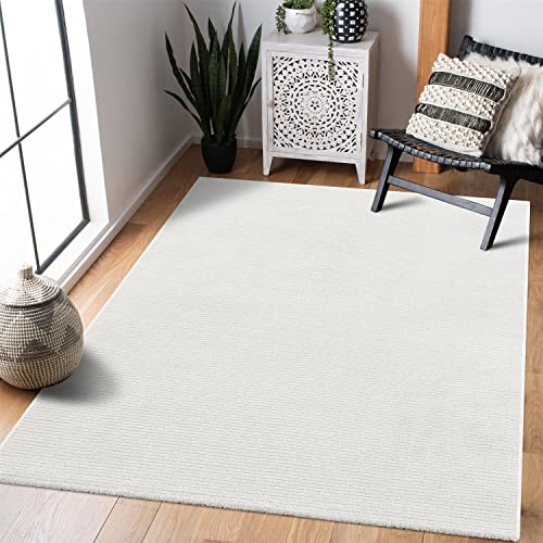 carpet city Teppich Wohnzimmer Modern - Einfarbig, Weiß - 160x230 cm - Flachflor-Teppiche Schlafzimmer - Hochtief-Effekt/ 3D-Optik - Streifen-Muster - Wohnzimmerteppiche Kurzflor