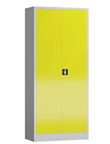 Aktenschrank Metallschrank abschließbar mit 2 Türen 4 Fachböden 1945 x 920 x 420 mm lichtgrau (RAL 7035/1018 lichtgrau/zinkgelb)