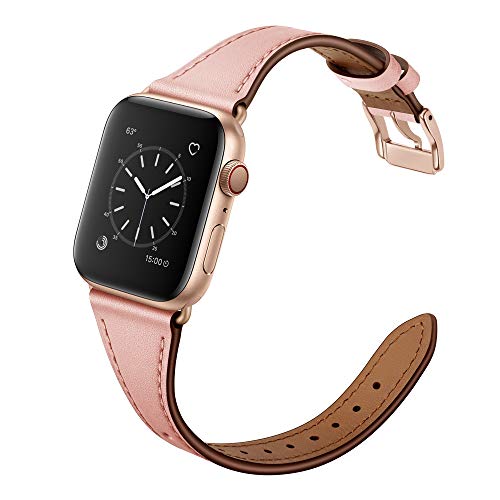 Arktis Lederarmband für Frauen kompatibel mit Apple Watch (Series 1, Series 2, Series 3 mit 38 mm (Series 4, Series 5 mit 40 mm) dünnes Ersatzband [echtes Leder] mit Edelstahlschließe - Rosé