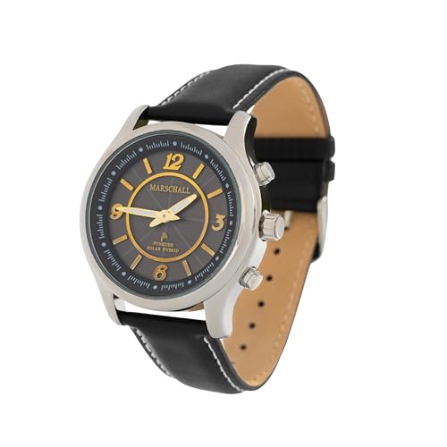 Sprechende Funk-Armbanduhr für Damen mit Lederarmband Solar Black/Gold