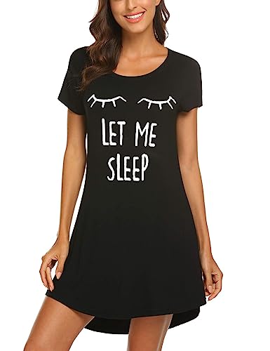 MAXMODA Damen Nachthemd Baumwolle Kurzarm Nachtwäsche Negligees Schlafhemd T-Shirt Sleepshirt