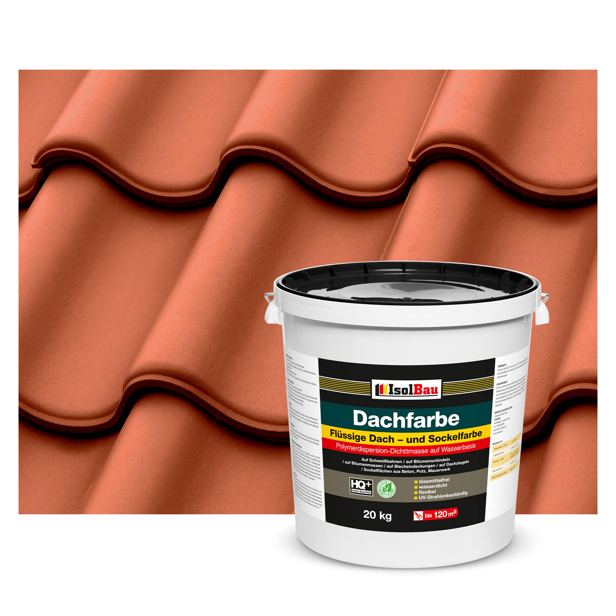 Isolbau Dachfarbe - 20 kg RAL Farbe Fassadenfarbe Nano Dachlack Sockelfarbe Wetterfest - Lösemittelfrei, Wasserdicht, UV-beständig - Ziegelrot