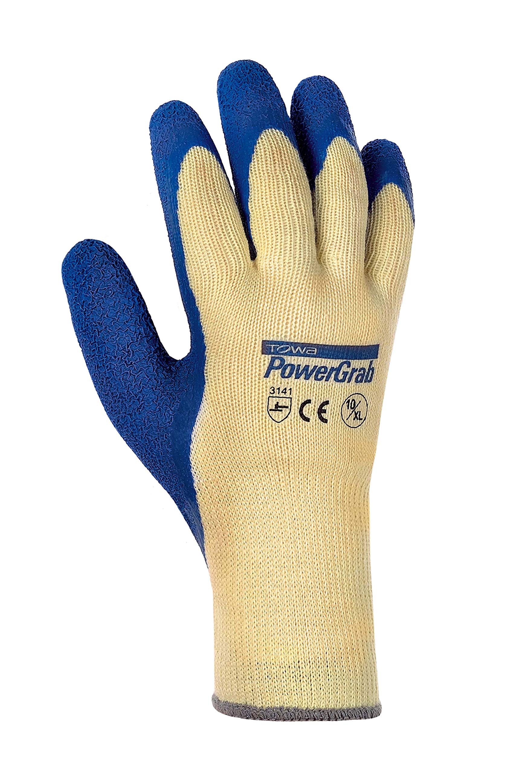 (12 Paar) TOWA Handschuhe Baumwoll-/Polyester-Strickhandschuhe PowerGrab 12 x Natur/blau 8(M)