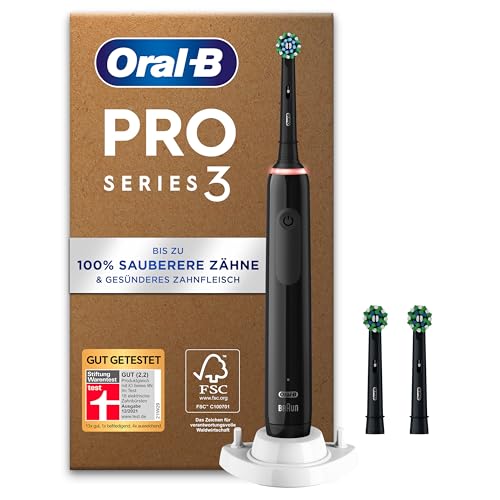 Oral-B Pro Series 3 Plus Edition Elektrische Zahnbürste, 3 Aufsteckbürsten, mit visueller 360° Andruckkontrolle für Zahnpflege, recycelbare Verpackung, Designed by Braun, schwarz