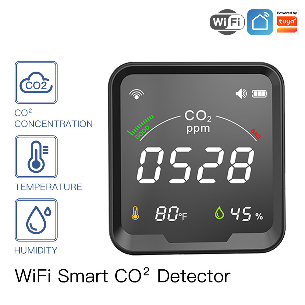 MoesHouse WiFi Tuya Smart CO2-Detektor 3 in 1 Kohlendioxid-Detektor Luftqualitätsmonitor Temperatur-Feuchtigkeits-Tester