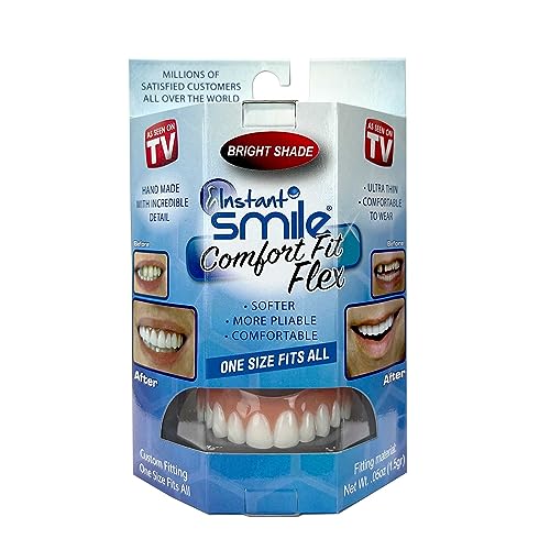 Instant Smile Comfort Fit Flex Cosmetic Teeth, Bright White Shade, Comfortable Upper Veneer, 1 Size Fits Most