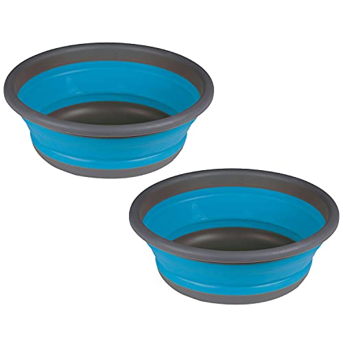 2x Faltbarer Schüssel - rund - 6 Liter - Ø32,5x12 cm - gefaltet 4,5 cm hoch - blau - Waschschüssel Spülschüssel Wasserschüssel - Kunststoff Spüle