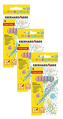 Eberhard Faber 551009 Glitzer Fasermaler in Pastell Farben im Kartonetui (3er Pack / Pastell Farben)