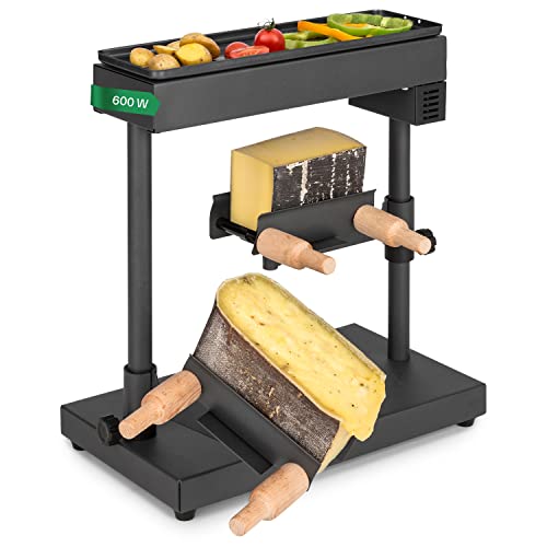 Klarstein Appenzell XL - Raclette mit Grill, 600 W, Thermostat, Heizelement aus Edelstahl, Grillfeld an der Oberseite, 2 x Käseträger: höhenverstellbar/drehbar/neigbar, schwarz