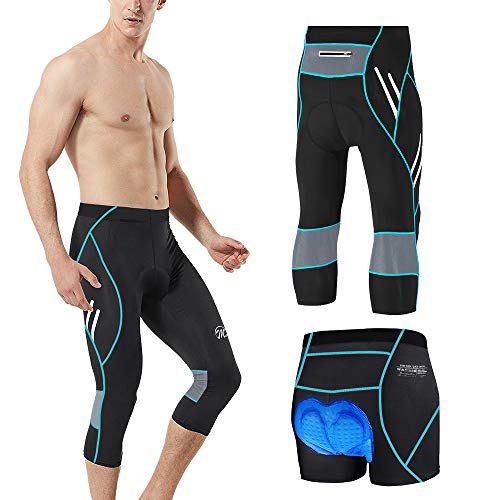 MEETWEE Herren 3/4 Radhose Fahrradhose, Kompression Radlerhose Leggings Radsport Hose für Männer Elastische Atmungsaktive 3D Schwamm Sitzpolster (Blau, XXXL)