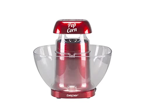 BEPER 90.607 Heißluft-Popcornmaschine - Popcornmaschine mit abnehmbarer Schale für Popcorn ohne Öl, rot