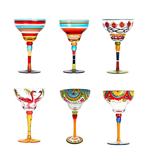 HIUHIU Bemaltes Margarita-Glas, Mexikanische Kollektion Stiellose Margarita-Gläser Tassen-Set Einzigartig/Dekorative Mundgeblasene Glaswaren Margarita-Gläser,6pcs