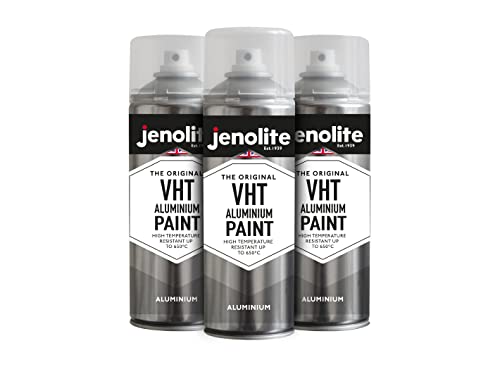 JENOLITE VHT Aluminium-Lack, matt, silberfarben, 3 x 400 ml (hitzebeständig 650 °C, ideal für den Einsatz im Automobilbereich und für hohe Hitze, rost- und korrosionsbeständig)