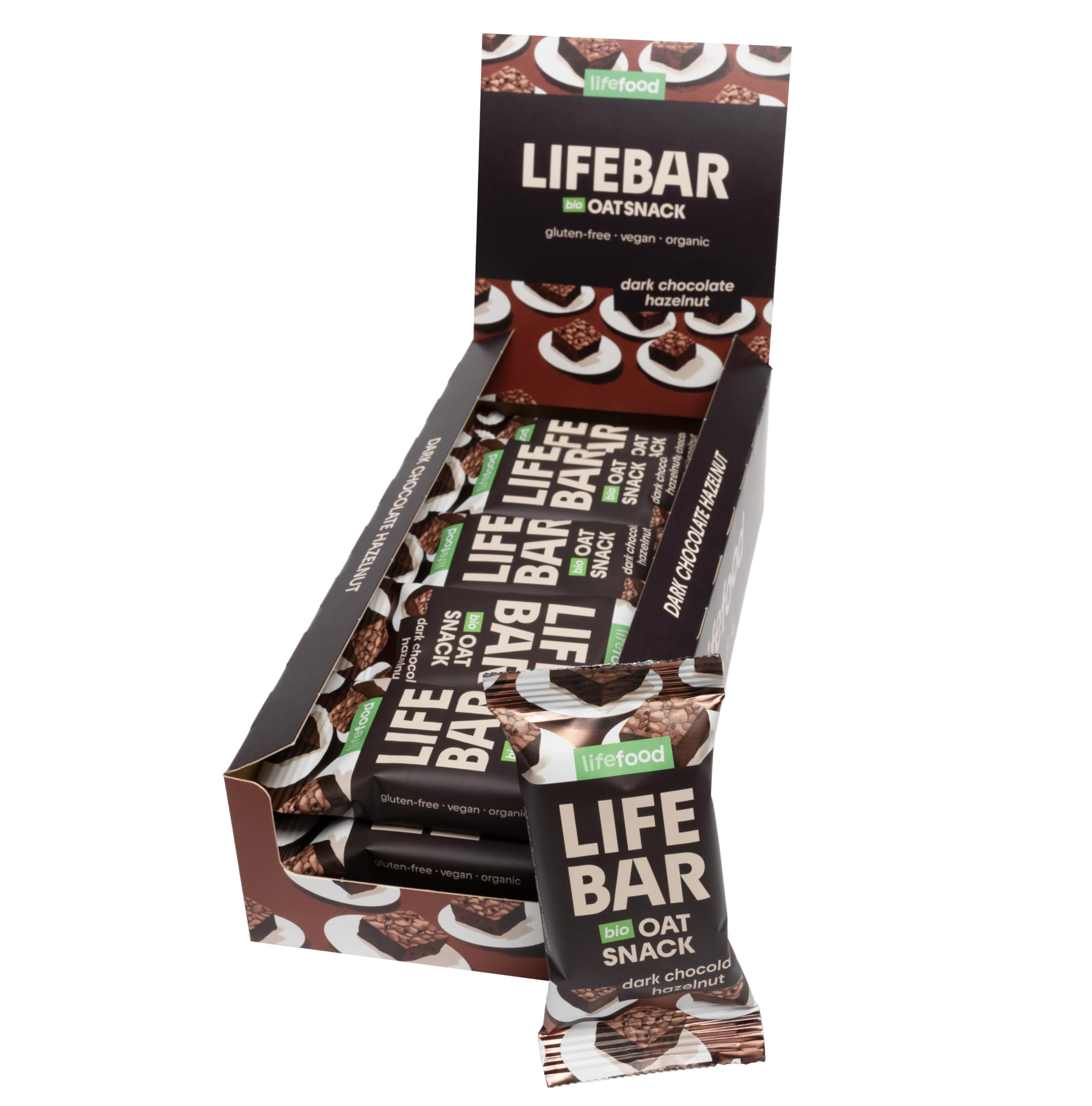 Lifefood Lifebar Haferriegel, Hafer Riegel, Haferflocken Riegel, Hafer Snack BIO Vegan Lactosefrei Glutenfrei - 15er Pack (15 x 40 g) (Dunkle Schokolade Haselnuss)