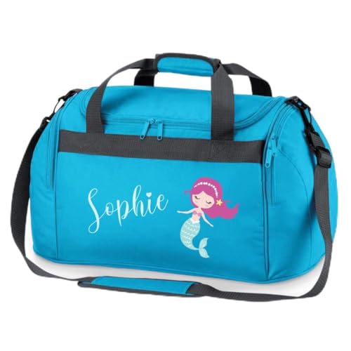 minimutz Sporttasche Schwimmen für Kinder - Personalisierbar mit Name - Schwimmtasche Meerjungfrau Duffle Bag für Mädchen und Jungen (türkis)