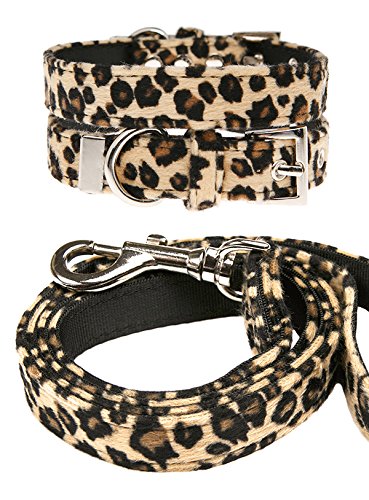 UrbanPup Leopard Print Stoff Halsband und Leine Set