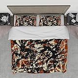 DINGSION Jackson Pollock Style bettwäsche Set 3-teilig Freiform Abstrakte Tinte Spritzer Weiche, atmungsaktive Bettwäsche für Schlafzimmer mit 2 Kissenschämungen 240 x 220 cm