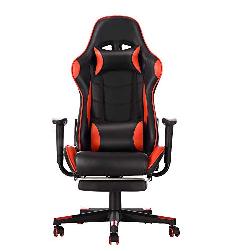 Panana Gaming Stuhl mit Hoher Rückenlehne Drehbarer Bürostuhl mit Fußstütze und Kissen PC-Stuhl Racing Computerstuhl (Rot)