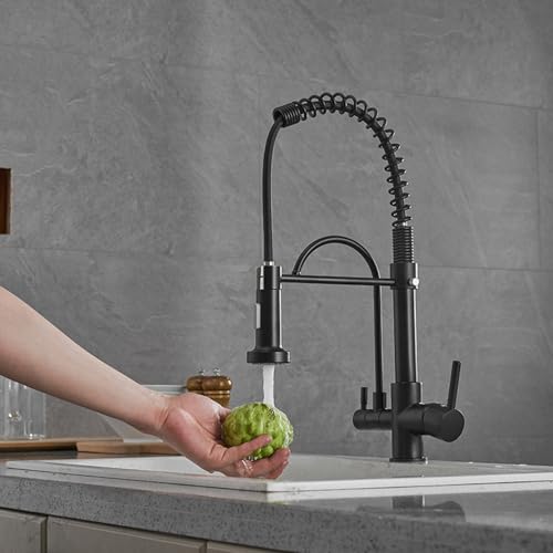 Küchenarmatur 3 Wege Rotation Reines Wasser Wasser Kalt und Heiß Multifunktion 3 Wege Trinkwasserhahn Küche-Schwarz