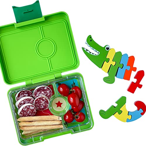 yumbox Snack S Lunchbox (Lime Green Rocket) - kleine Brotdose mit 3 Fächern | Kinder Bento Box für Kindergarten, Schule - passt in den Schulranzen