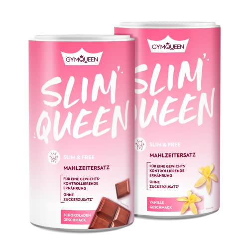 GymQueen Slim Queen Abnehm Shake 2x420g, Vanille + Schokolade, Leckerer Diät-Shake zum einfachen Abnehmen, Mahlzeitersatz mit wichtigen Vitaminen und Nährstoffen, nur 250 kcal pro Portion