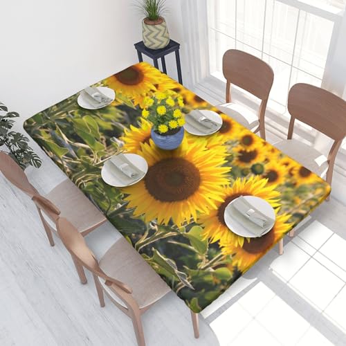 ROOZEE Rechteckige Tischdecke mit gelbem Sonnenblumen-Motiv, mit elastischem Rand, 122 cm, Polyester, wasserdicht, für Esszimmer, Küche, Picknick