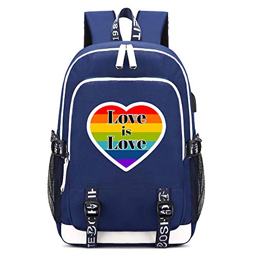 LGBT-Rucksack mit USB-Ladeanschluss und Kopfhöreranschluss, Rainbow Laptop Rucksäcke Rucksack Umhängetasche für Männer Frauen