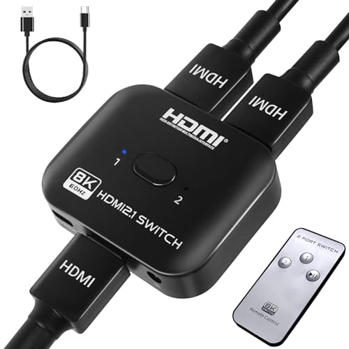 TCNEWCL 8K 60Hz HDMI Switch 1 in 2 Out oder HDMI Splitter 2 in 1 Out mit Netzkabel, 4K 120 Hz HDMI Verteiler für TV/PC/Laptop/DVD/PS4/PS5/Xbox/TV Stick/Gaming Box/Blu-Ray-Player/Projektor