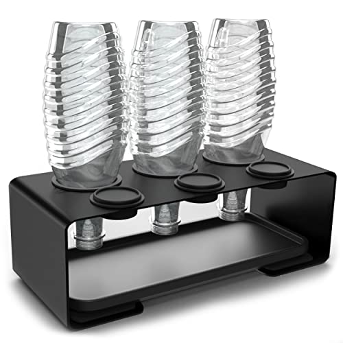 Panteer ® Flaschenhalter für SodaStream Flaschen - Abtropfhalter aus Edelstahl mit Keramikschale inkl. Deckelhalter und 3M® Silikonpads - Für 3 SodaStream Crystal UVM. (Schwarz)