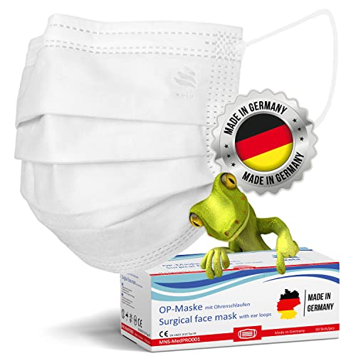 kela, 100 Stck. OP Maske weiß, 100% Made in Germany, medizinische Mund Nasenschutzmaske, chirurgische Einweg-Maske, CE zertifiziert, DIN EN 14683 Typ II, BFE >98%, 3-lagig, (100)
