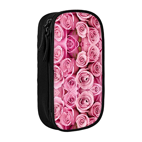 Rosa Rose Federmäppchen, mittlere Größe, Stiftehalter, Tasche mit Doppelreißverschlüssen für die Arbeit, niedlich, Schwarz , Einheitsgröße, Koffer