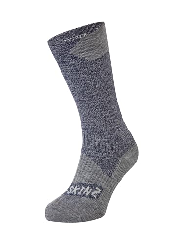 SealSkinz Waterproof All Weather Mid Length Sock, Navy Blue/Grey Marl, S