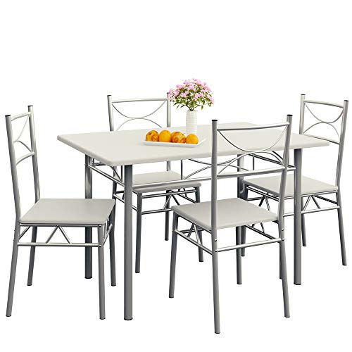 Casaria 5 TLG Sitzgruppe Paul Esstisch mit 4 Stühlen Weiß für Esszimmer Küche Essgruppe Küchentisch Tisch Stuhl Set