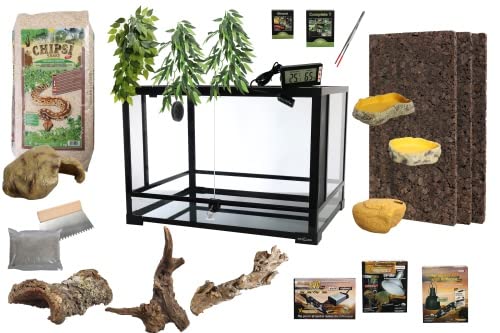 Komplettset Deluxe: Für Leopardgeckos (100x50x50cm) Terrarium mit ReptiZoo Glas-Terrarium 91,5x46x46 cm (Wird verschickt) RK0119