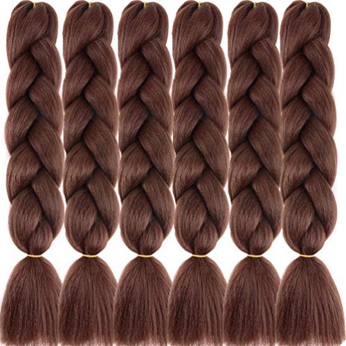 Ombré-Haarverlängerung, Premium-Jumbo-Zöpfe, braun, 61 cm, synthetische Kanekalon-Fasern, 100h/p (6 Stück/Packung, braun)