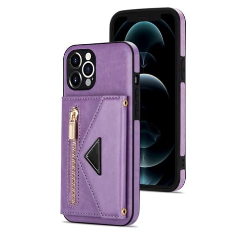 LIFEKA Lange Lanyard-Reißverschluss-Brieftaschen-Telefonhülle für iPhone 15 Pro Max 14 13 12 11 X XS XR 8 7 Plus SE 2022 Leder-Kartenhalter-Abdeckung, lila, für iPhone 14