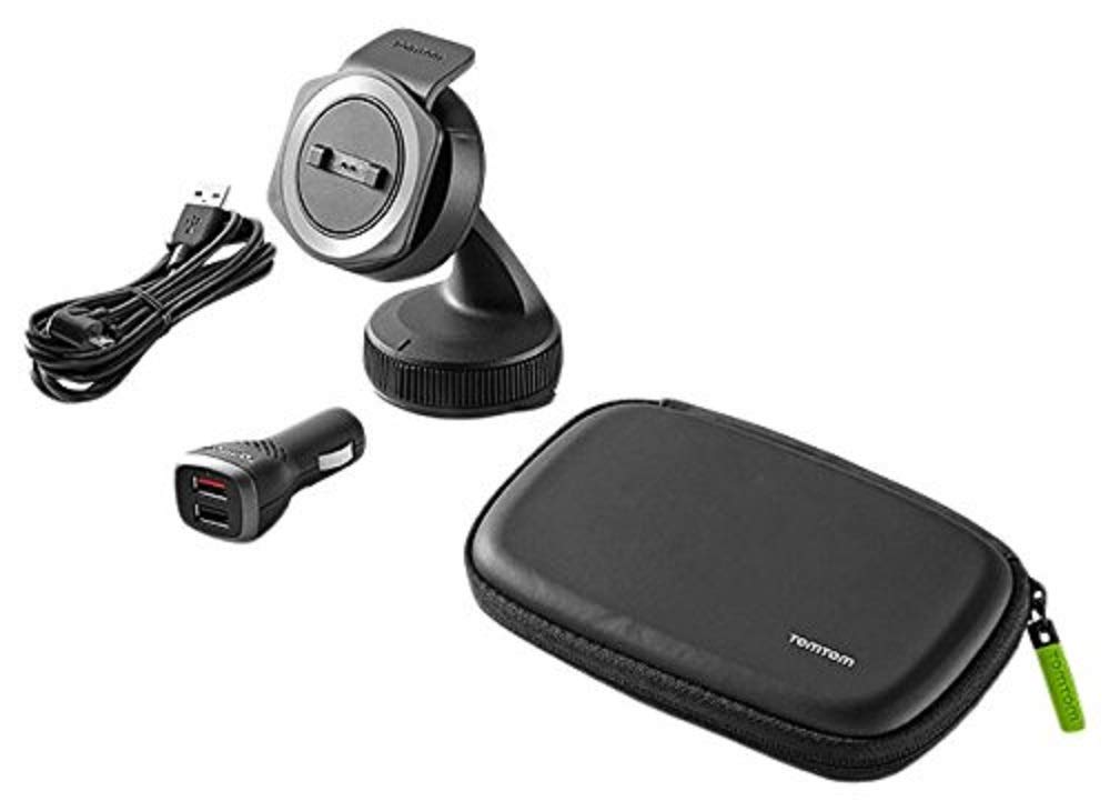 TomTom Rider Autohalterung für alle TomTom Rider Modelle inklusive USB Auto-Schnellladegerät, Kabel und Tragetasche (siehe Kompatibilitätsliste unten)